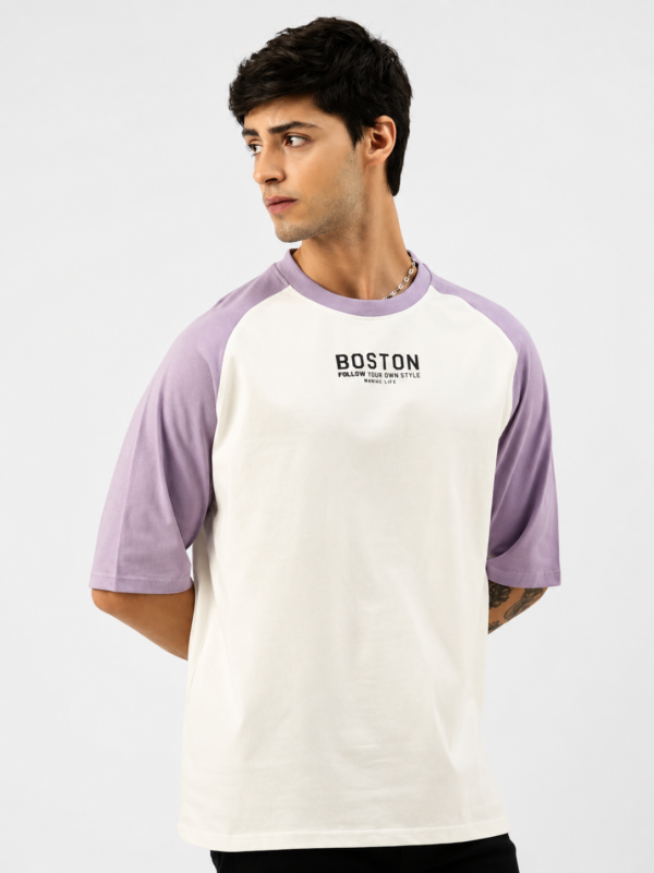 MANIAC Men Typography Round Neck Pure Cotton Purple, White T-Shirt