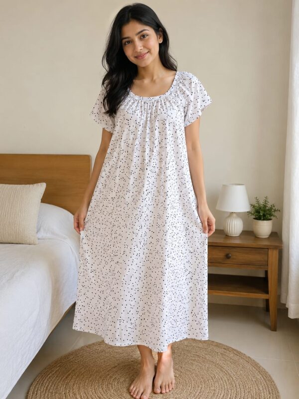 Soft Cotton White Nightie for Women | Comfortable Daily Wear Sleepwear | Lightweight Home Dress